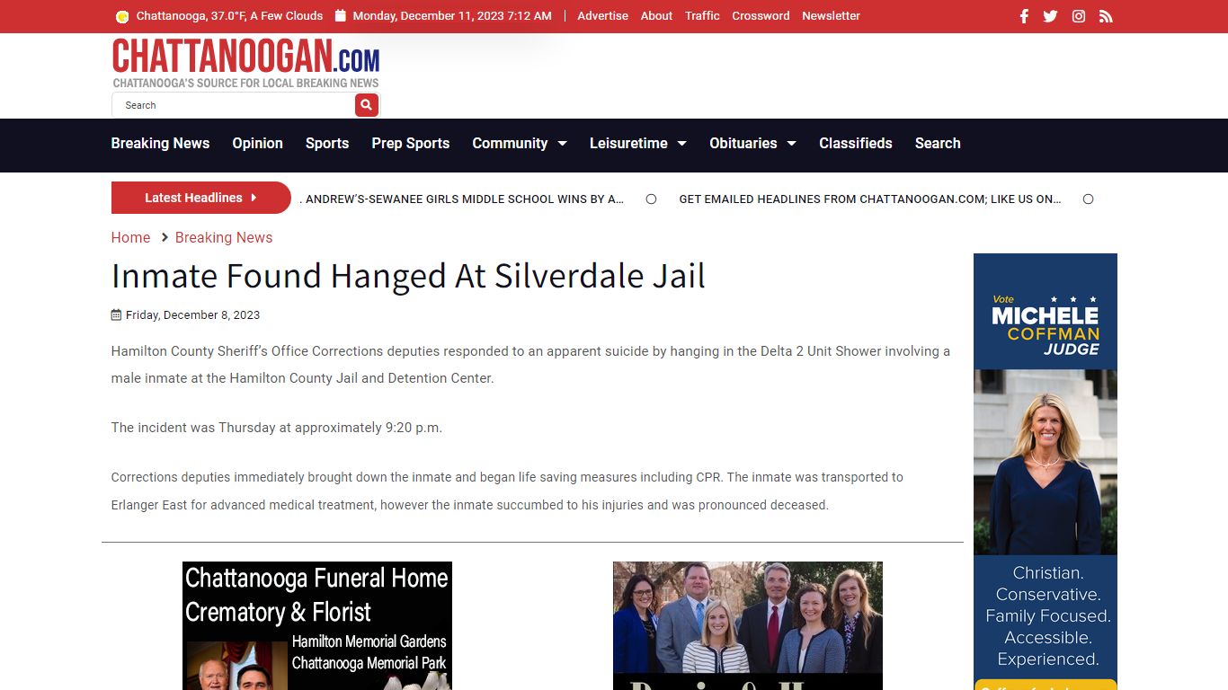 Inmate Found Hanged At Silverdale Jail - Chattanoogan.com