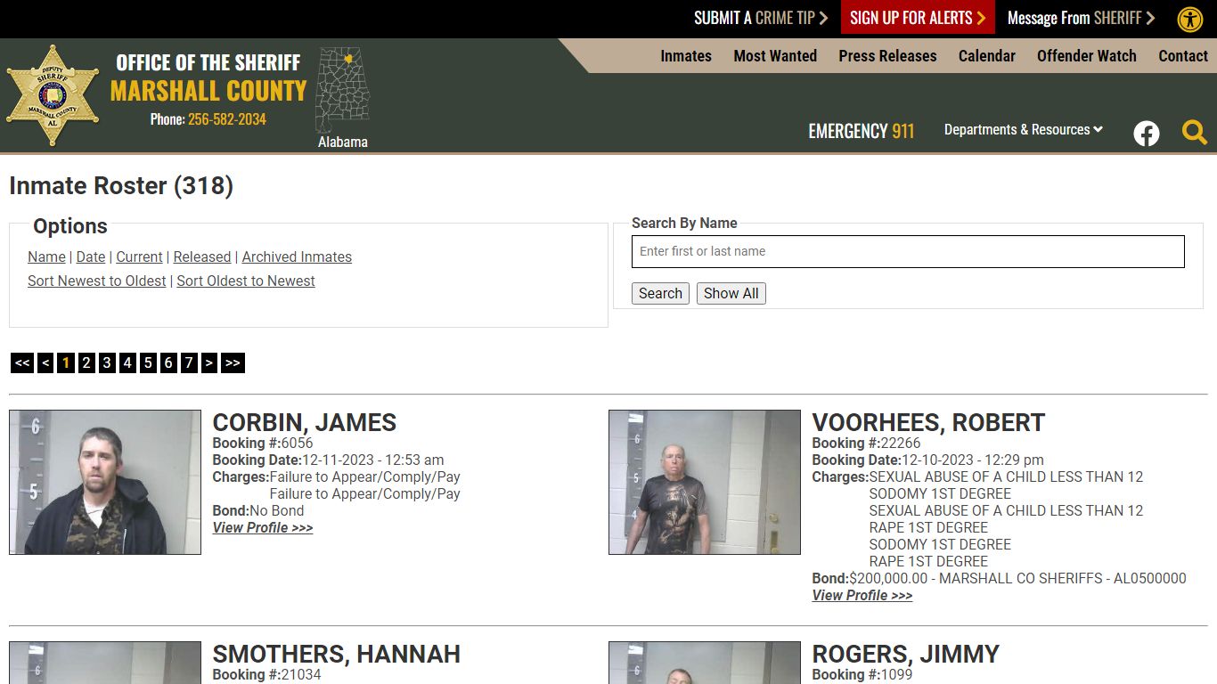 Inmate Roster (321) - Marshall County Sheriff's Office